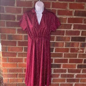 Source Unknown Burgundy Midi Dress with White Dots